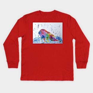 Colourful Baby Elephant taking a drink of Water Kids Long Sleeve T-Shirt